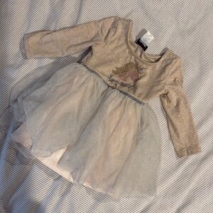 Elegant Beige and Silver Kids Dress